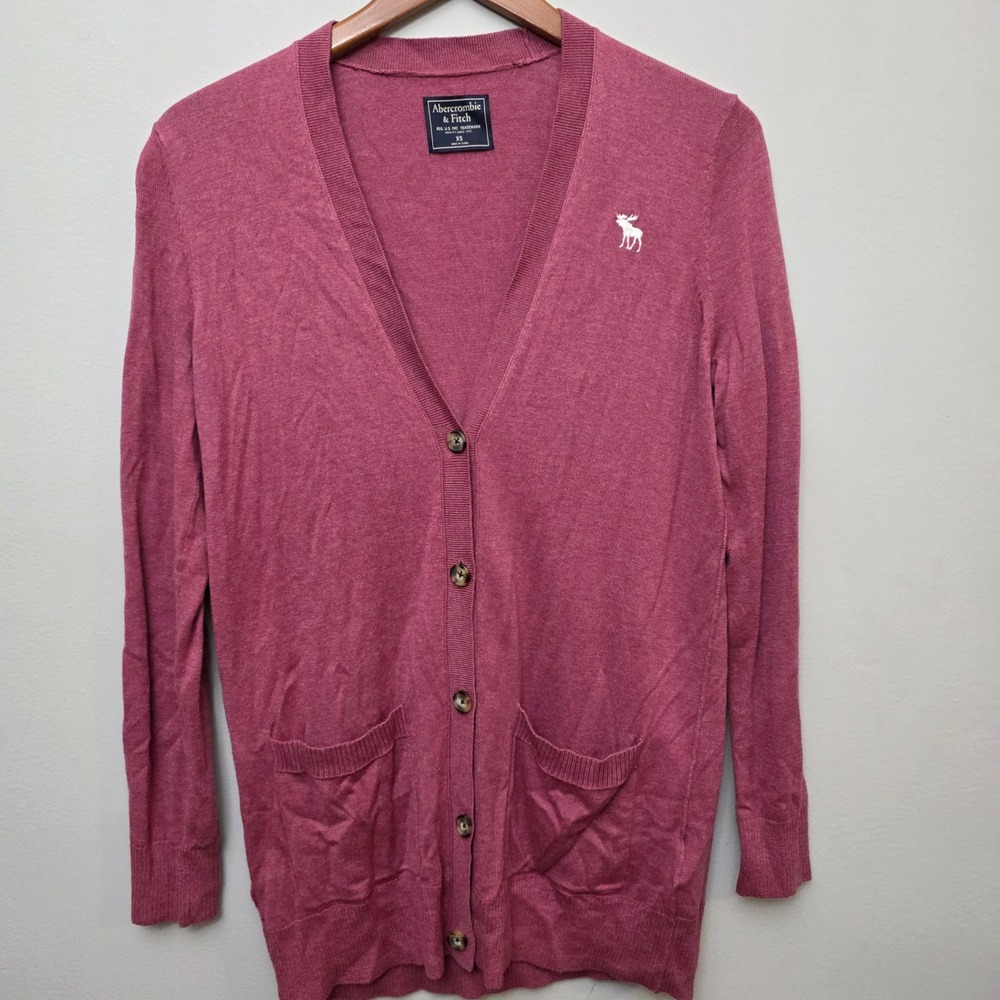 Abercrombie & Fitch Cardigan Women XS Pink Longline‎ V-Neck Button Front Preppy